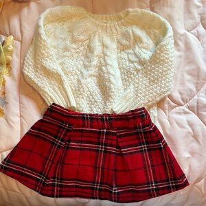 Copper Key Cream Sweater and Matching Red Plaid Skirt